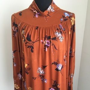 Floral Shirred Turtleneck Top